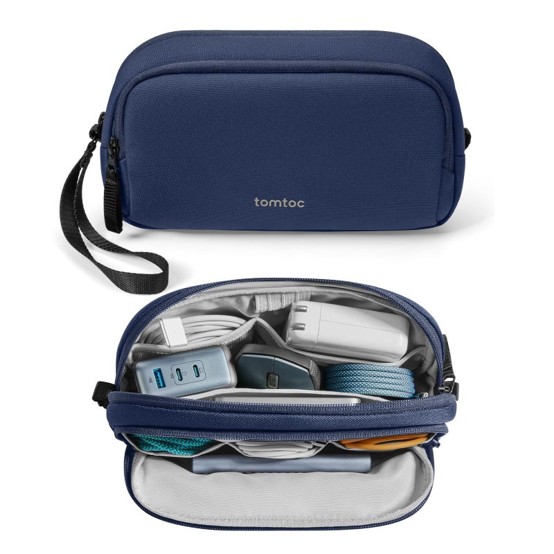 tomtoc Electronic Organizer Travel Case, Water Resistant Dual Compartment Tech Pouch Cable Organization Storage Bag for Charger, Cord, Phone, Hard Drive, Power Bank, Accessories Travel Essentials - Image 1