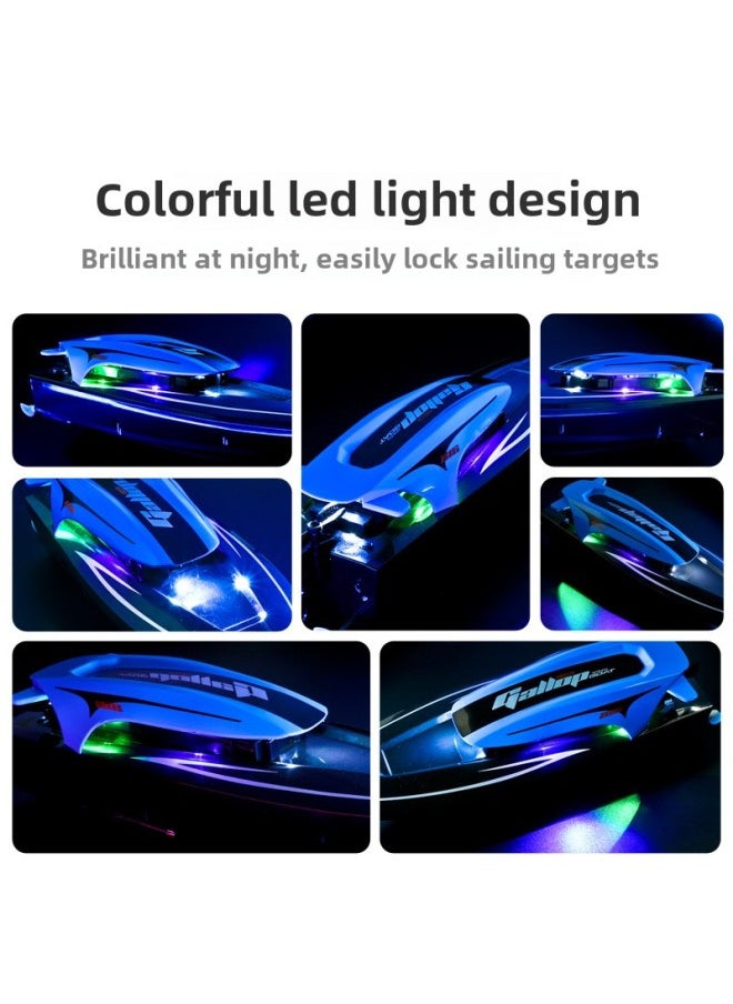 Generic - High-Speed Remote Control Boat Charging Electric Waterproof Speedboat Yacht 2.4g Children's Racing Boat Water Ship Toy With Light-Color:816 Blue/three Batteries/full Set Weight 496g - Image 1