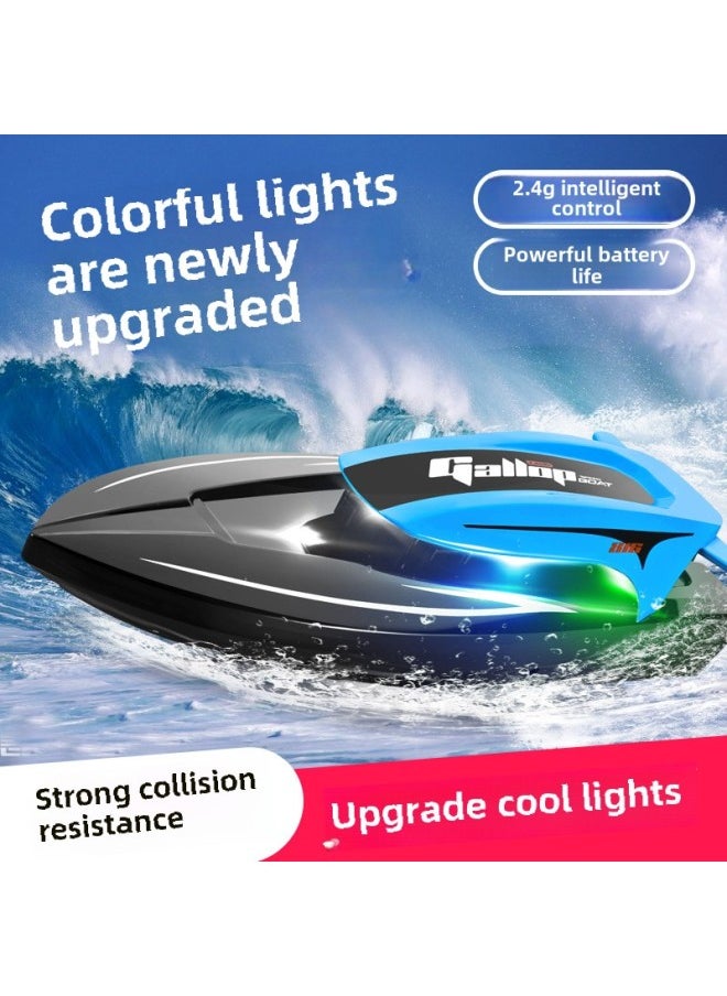 Generic - High-Speed Remote Control Boat Charging Electric Waterproof Speedboat Yacht 2.4g Children's Racing Boat Water Ship Toy With Light-Color:816 Blue/three Batteries/full Set Weight 496g - Image 1