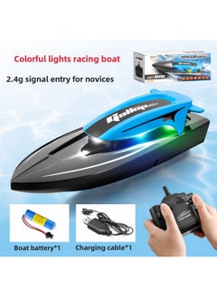 High-Speed Remote Control Boat Charging Electric Waterproof Speedboat Yacht 2.4g Children's Racing Boat Water Ship Toy With Light-Color:816 Blue/three Batteries/full Set Weight 496g