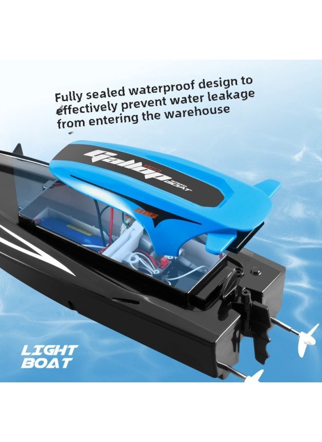 Generic - High-Speed Remote Control Boat Charging Electric Waterproof Speedboat Yacht 2.4g Children's Racing Boat Water Ship Toy With Light-Color:816 Blue/three Batteries/full Set Weight 496g - Image 1
