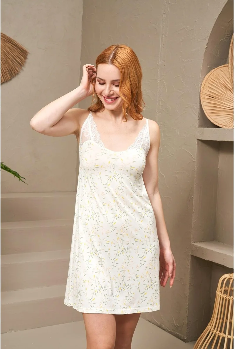 Pjs 25102 Women's Rope Strap Lace Detailed Nightgown
