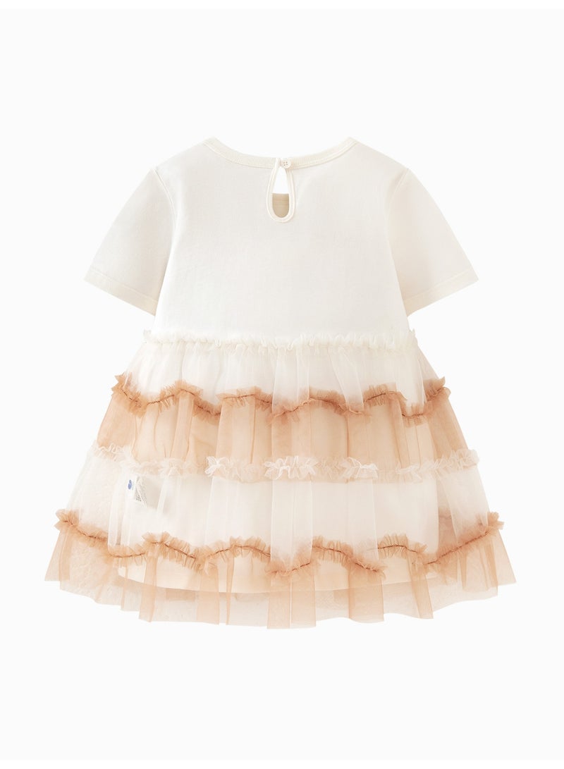 ميني بالا فستان بناتي رائع بأكمام قصيرة، مصنوع من نسيج قطني ناعم قابل للتنفس، تنورة من التول متعدد الطبقات، مطبوع عليه أرنب، فتحة خلفية مع زر للإغلاق، مثالي للعب اليومي وحفلات أعياد الميلاد والنزهات غير الرسمية. - Image 5