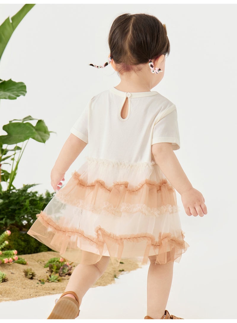 ميني بالا فستان بناتي رائع بأكمام قصيرة، مصنوع من نسيج قطني ناعم قابل للتنفس، تنورة من التول متعدد الطبقات، مطبوع عليه أرنب، فتحة خلفية مع زر للإغلاق، مثالي للعب اليومي وحفلات أعياد الميلاد والنزهات غير الرسمية. - Image 3