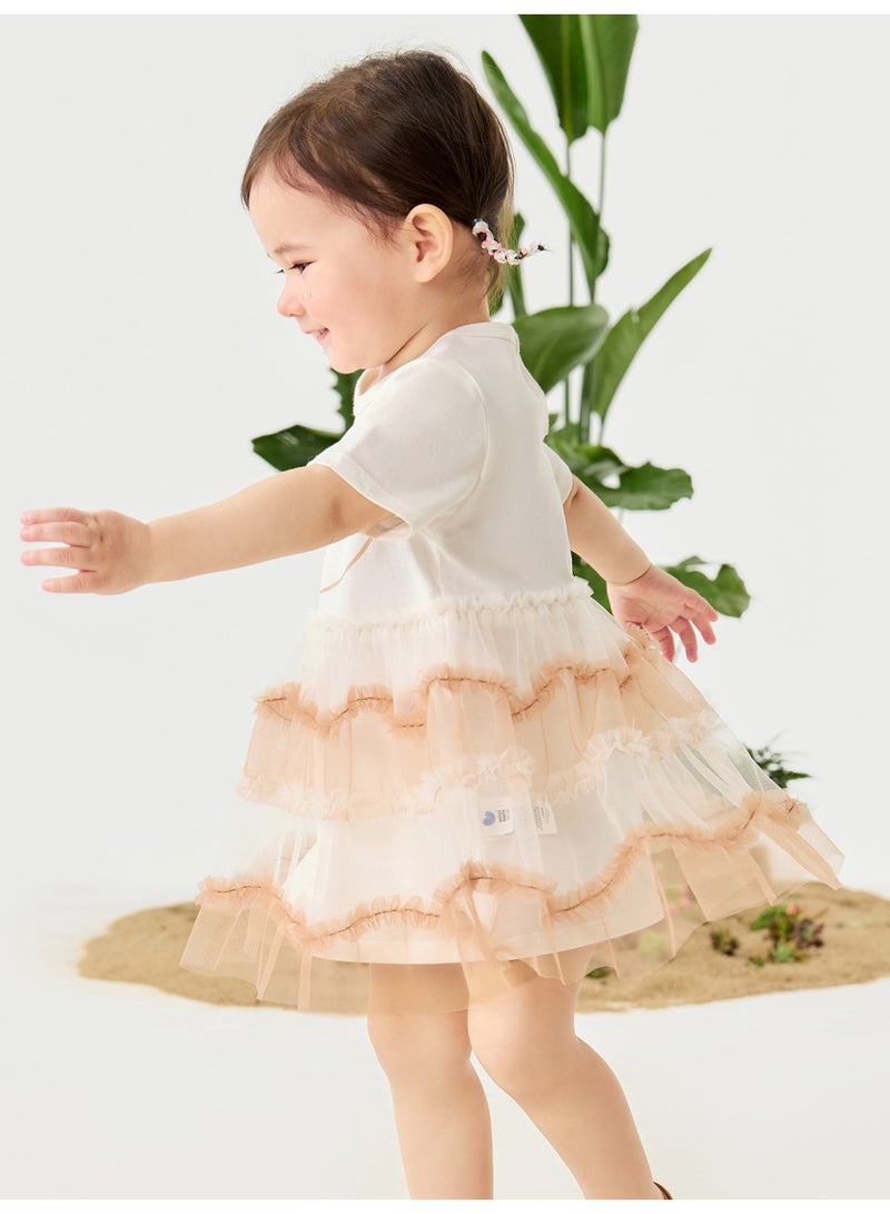 ميني بالا فستان بناتي رائع بأكمام قصيرة، مصنوع من نسيج قطني ناعم قابل للتنفس، تنورة من التول متعدد الطبقات، مطبوع عليه أرنب، فتحة خلفية مع زر للإغلاق، مثالي للعب اليومي وحفلات أعياد الميلاد والنزهات غير الرسمية. - Image 2
