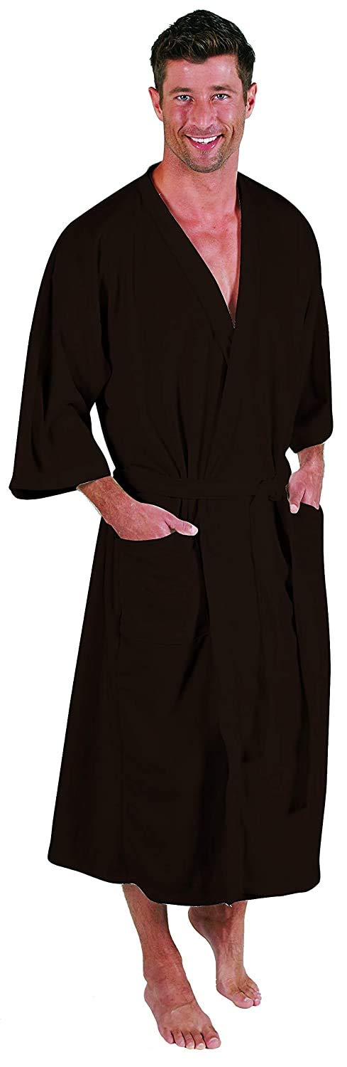 Canyon Rose Canyon Rose Cloud 9 Men's Plush Microfiber Spa Robe, Kimono Style Wrap, 3/4 length Sleeves, Side Pockets, Waist Belt with Bi-level Loops, Machine Washable, 52 inch length, Chocolate Brown, XL 