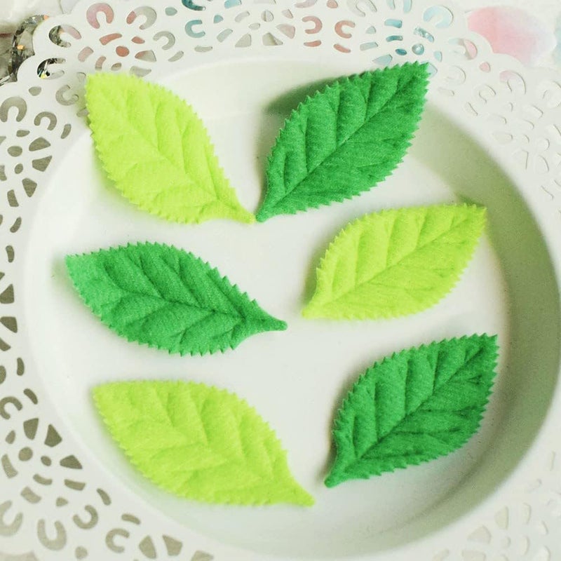 YYCRAFT Pack of 90 Padded 2-Faced Felt Velvet Leaf Appliques/Craft Green - Image 3