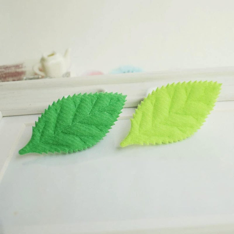 YYCRAFT Pack of 90 Padded 2-Faced Felt Velvet Leaf Appliques/Craft Green - Image 1