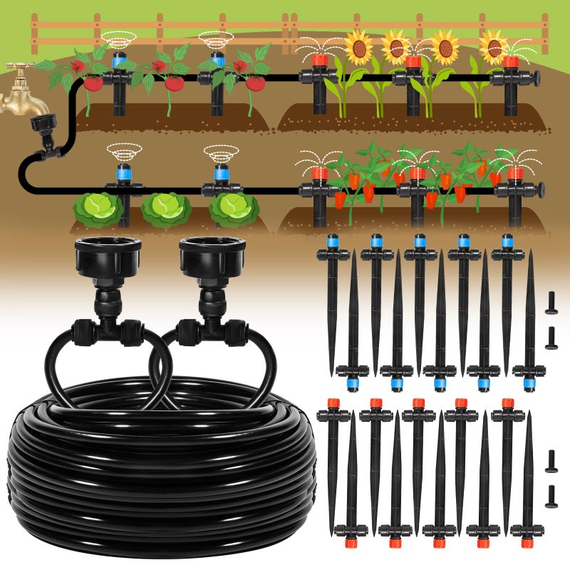 Eledom 110FT QuickConnect Drip Irrigation Kit Garden Watering System DIY Automatic Irrigation Equipment Set for Lawn Raised Bed Greenhouse Plant Watering with 14 Tubing Drip Emitters Connectors - Image 2