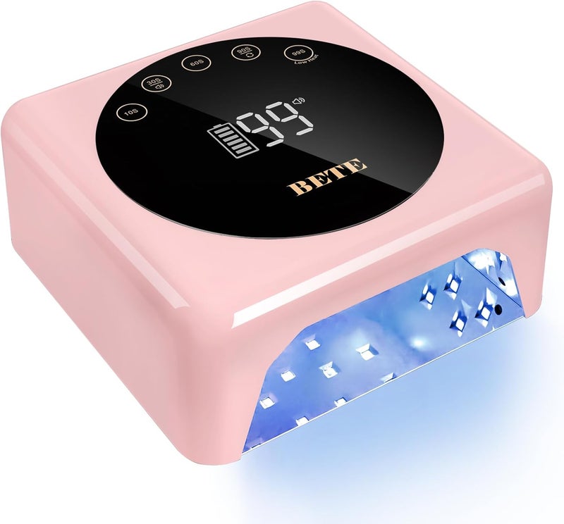 BETE BETE Cordless LED Nail Lamp, 78W Rechargeable UV Nail Light, Intelligent Infrared Sensor and LCD Display Curing Nail Lamp, Portable Nail Dryer Gel Polish Light with 5 Timer Setting Pink 