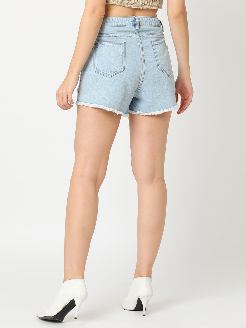 globus Globus Women Mid Rise Washed Distressed Denim Shorts  - Image 3