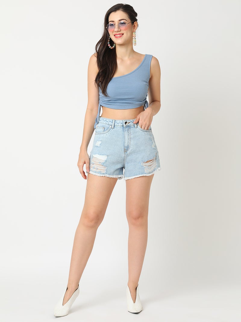 globus Globus Women Mid Rise Washed Distressed Denim Shorts  - Image 5