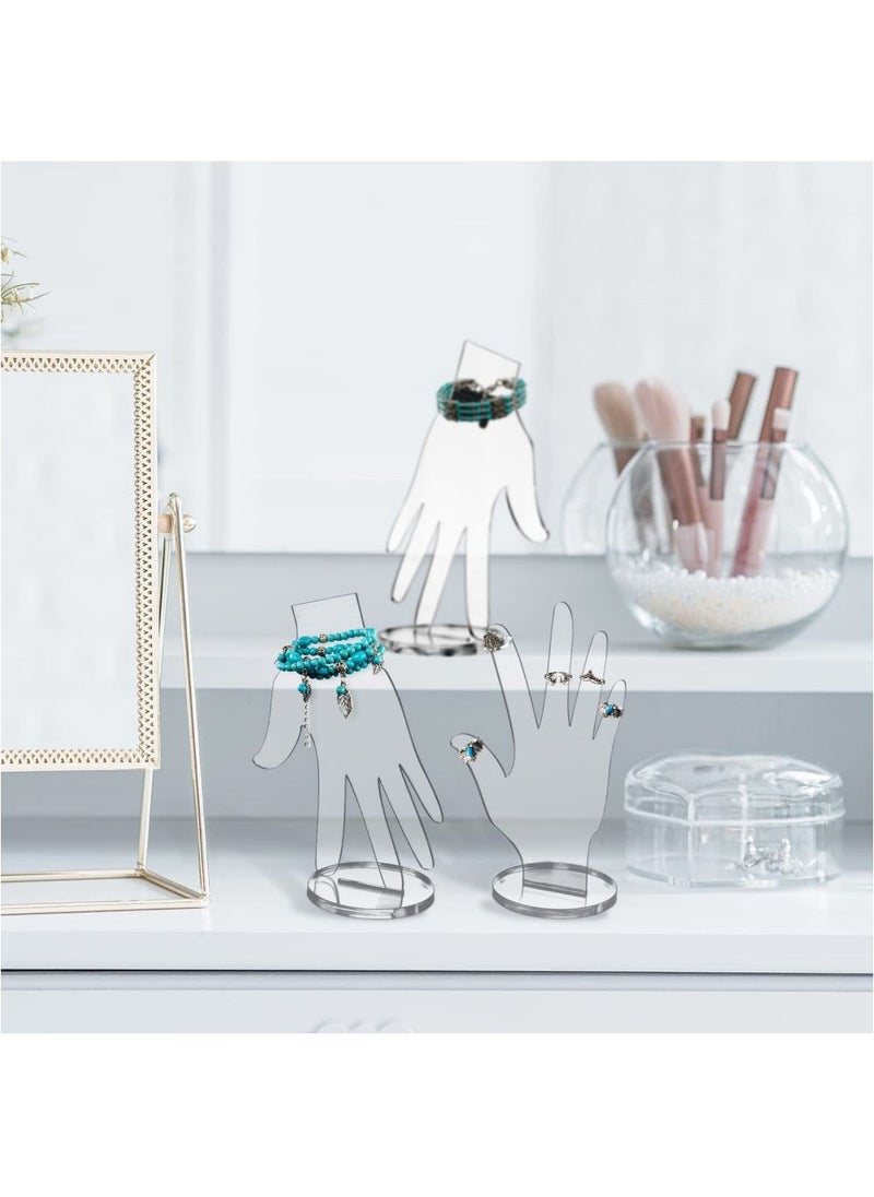 KASTWAVE - 4 Pcs Clear Hand Ring Holder Set Acrylic Hand Form Jewelry Display Bracelet Ring Stand Holder Fingers Jewelry Organizer Transparent Aesthetic Mannequin Display for Necklaces Selling Room Decor - Image 1