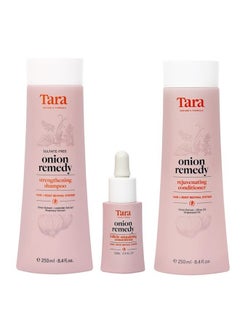 Tara Onion Remedy Hair + Root Revival System. Cruelty-Free: 3-Step Treatment – Shampoo + Conditioner + Serum for Stronger, Thicker and Longer hair. Free from Parabens, Sulfates and Mineral Oils