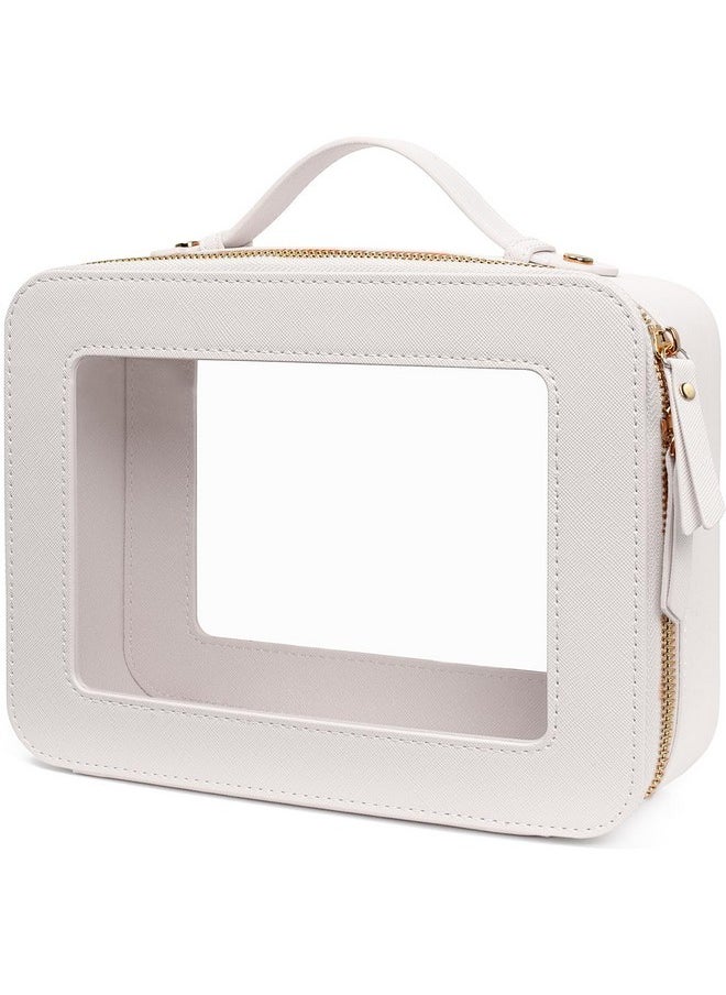 LETGO Clear Makeup Bag, Travel Toiletry Cosmetic Bag Case Portable Clear Makeup Organizer Transparent Storage Bag Fit Carry-On Travel Car Storage Accessories For Women Men (01 White)  - Image 1
