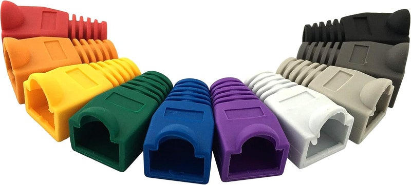 Accessbuy عبوة تحتوي على 100 قطعة من كابلات شبكة إيثرنت من نوع RJ45، CAT6، CAT6E، CAT5، CAT5E، مزودة بأغطية ��تخفيف الإجهاد على الكابل، بألوان مختلطة، مناسبة لأجهزة اللابتوب. - Image 5