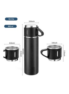 TIGER 500ml Stainless Steel Vacuum Thermos Flask with Silicone Handle – Insulated Water Set with 2 Stainless Steel Cups for Hot & Cold Drinks – Ideal for Outdoor Travel, Camping, Hiking | Gift Box Set (2 PACK) BLACK  - Image 2