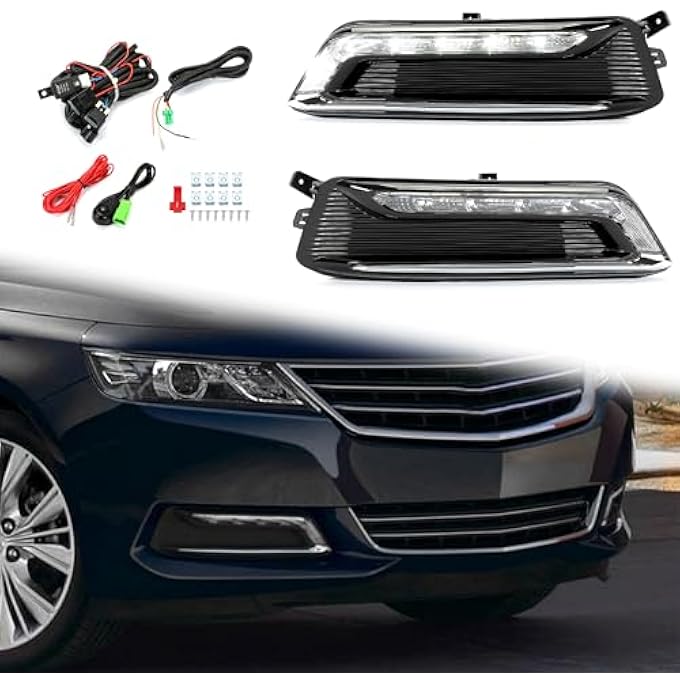 HECASA Led Fog Light Set Compatible With 20142020 Chevrolet Impala Replacement For Gm2562102 Gm2563102 WFog Light Bezel Wiring Switch Kit Pair Fog Lamp Clear LensBlack Housing Mo688 - Image 1