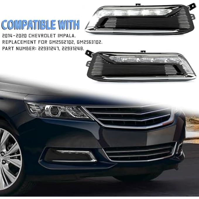HECASA Led Fog Light Set Compatible With 20142020 Chevrolet Impala Replacement For Gm2562102 Gm2563102 WFog Light Bezel Wiring Switch Kit Pair Fog Lamp Clear LensBlack Housing Mo688 - Image 3