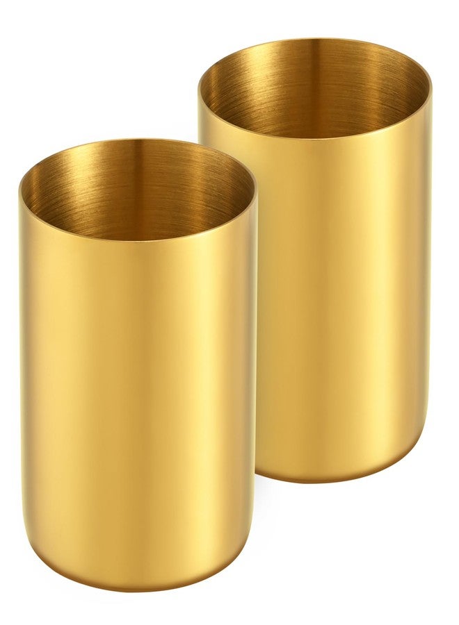 luvtree 2 Pieces Golden Round Stainless Steel 304 Pen Holder, Desk Pencil Organizer, Makeup Brush Storage, Kitchen Cutlery Holder, Multi-Purpose Office and Home Accessory - Image 1