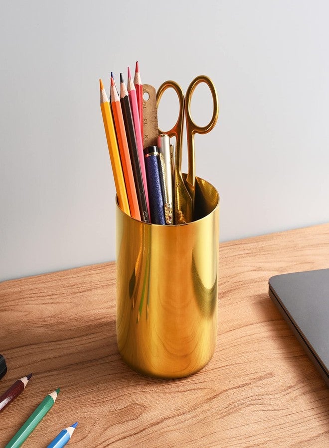luvtree 2 Pieces Golden Round Stainless Steel 304 Pen Holder, Desk Pencil Organizer, Makeup Brush Storage, Kitchen Cutlery Holder, Multi-Purpose Office and Home Accessory - Image 3
