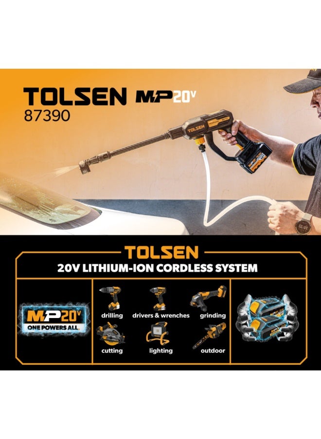 Tolsen 87390 20V Cordless High Pressure Washer Kit – 24 Bar Portable Pressure Cleaner with 4.0Ah Battery & Fast Charger - Image 2