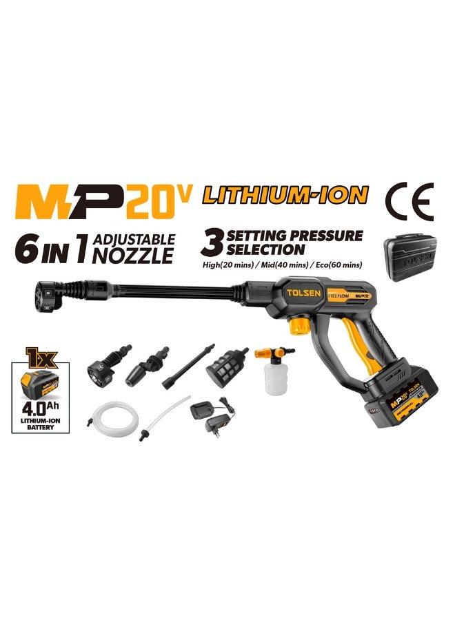 Tolsen 87390 20V Cordless High Pressure Washer Kit – 24 Bar Portable Pressure Cleaner with 4.0Ah Battery & Fast Charger - Image 1