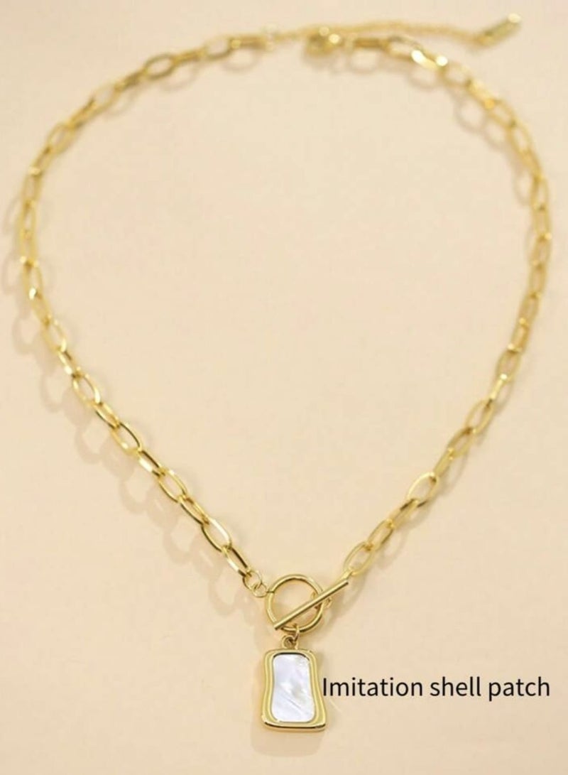 YUCCA 1pc Gold Tone Antique White Beads Stainless Steel Chain Necklace for Women, Short Length Sweater Chain All Match Gorgeous Style - Image 5
