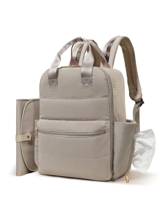 MOMINSIDE حقيبة ظهر حفاضات MOMINSIDE كبيرة مع 15 جيب، حقيبة سفر للأطفال بتصميم رقعة للأمهات، 4 جيوب معزولة، وسادة تغيير، أحزمة عربة، بني - Image 1