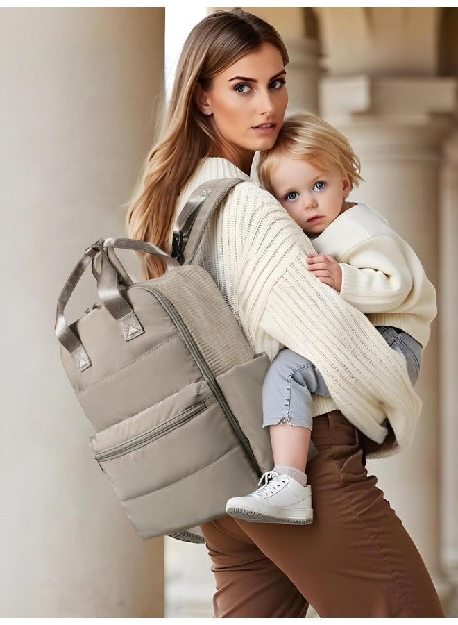 MOMINSIDE حقيبة ظهر حفاضات MOMINSIDE كبيرة مع 15 جيب، حقيبة سفر للأطفال بتصميم رقعة للأمهات، 4 جيوب معزولة، وسادة تغيير، أحزمة عربة، بني - Image 2