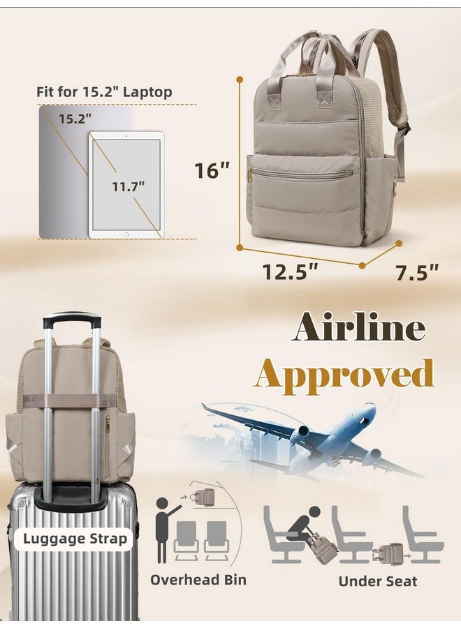 MOMINSIDE حقيبة ظهر حفاضات MOMINSIDE كبيرة مع 15 جيب، حقيبة سفر للأطفال بتصميم رقعة للأمهات، 4 جيوب معزولة، وسادة تغيير، أحزمة عربة، بني - Image 5