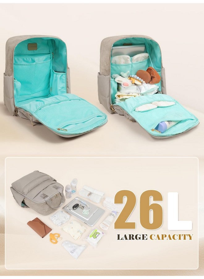 MOMINSIDE حقيبة ظهر حفاضات MOMINSIDE كبيرة مع 15 جيب، حقيبة سفر للأطفال بتصميم رقعة للأمهات، 4 جيوب معزولة، وسادة تغيير، أحزمة عربة، بني - Image 3