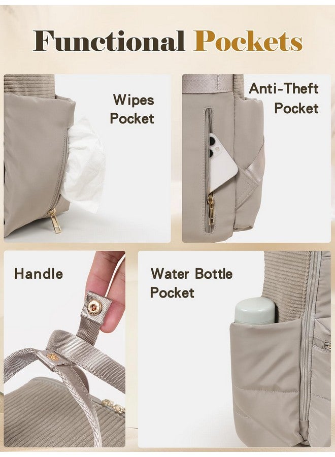 MOMINSIDE حقيبة ظهر حفاضات MOMINSIDE كبيرة مع 15 جيب، حقيبة سفر للأطفال بتصميم رقعة للأمهات، 4 جيوب معزولة، وسادة تغيير، أحزمة عربة، بني - Image 4