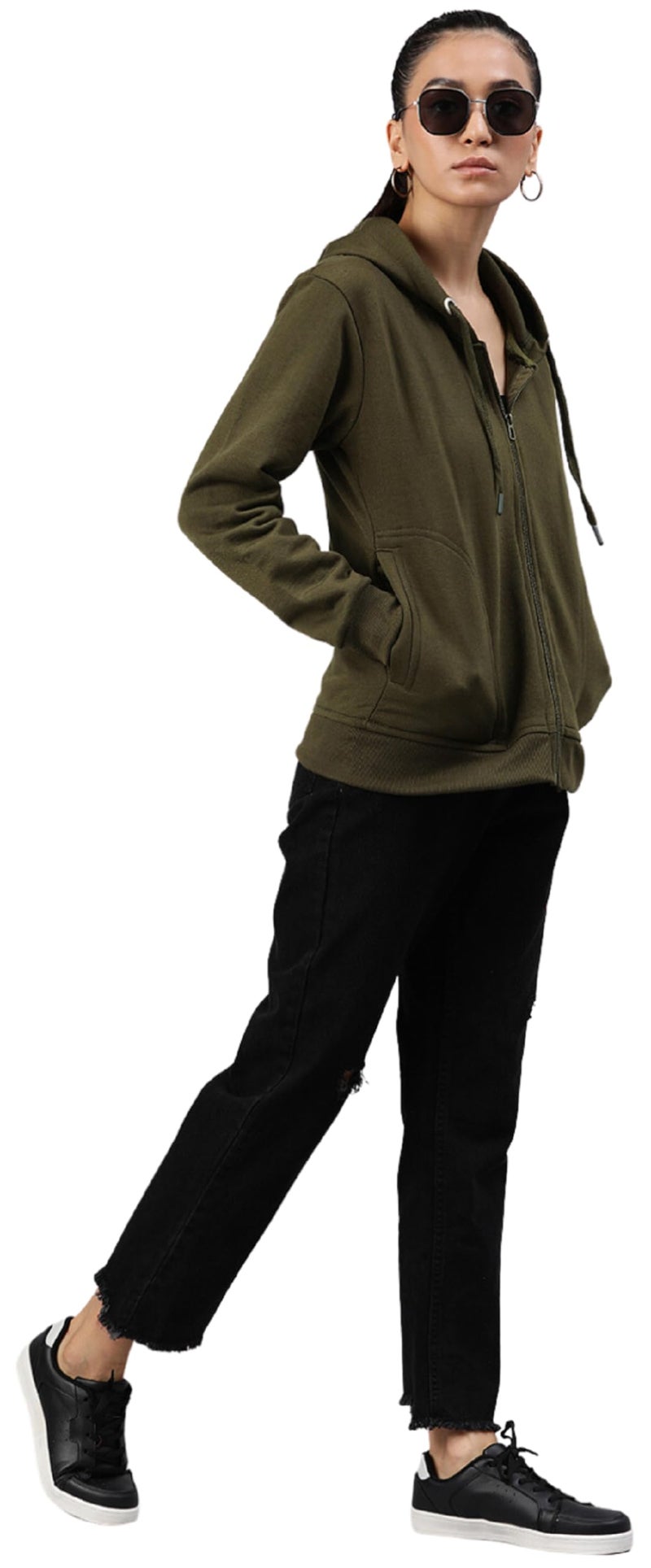 ADBUCKS Sweatshirts for Women Stylish Winter | Women Sweatshirt for Winter Stylish | Fleece Hoodie for Women | Winter Jacket Sweatshirts Zipper | Winter Sweater for Women Stylish Olive - Image 4