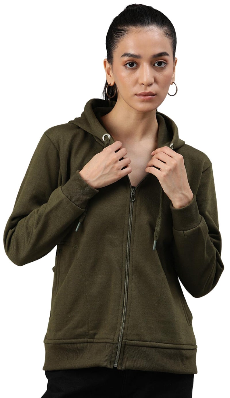 ADBUCKS Sweatshirts for Women Stylish Winter | Women Sweatshirt for Winter Stylish | Fleece Hoodie for Women | Winter Jacket Sweatshirts Zipper | Winter Sweater for Women Stylish Olive - Image 1