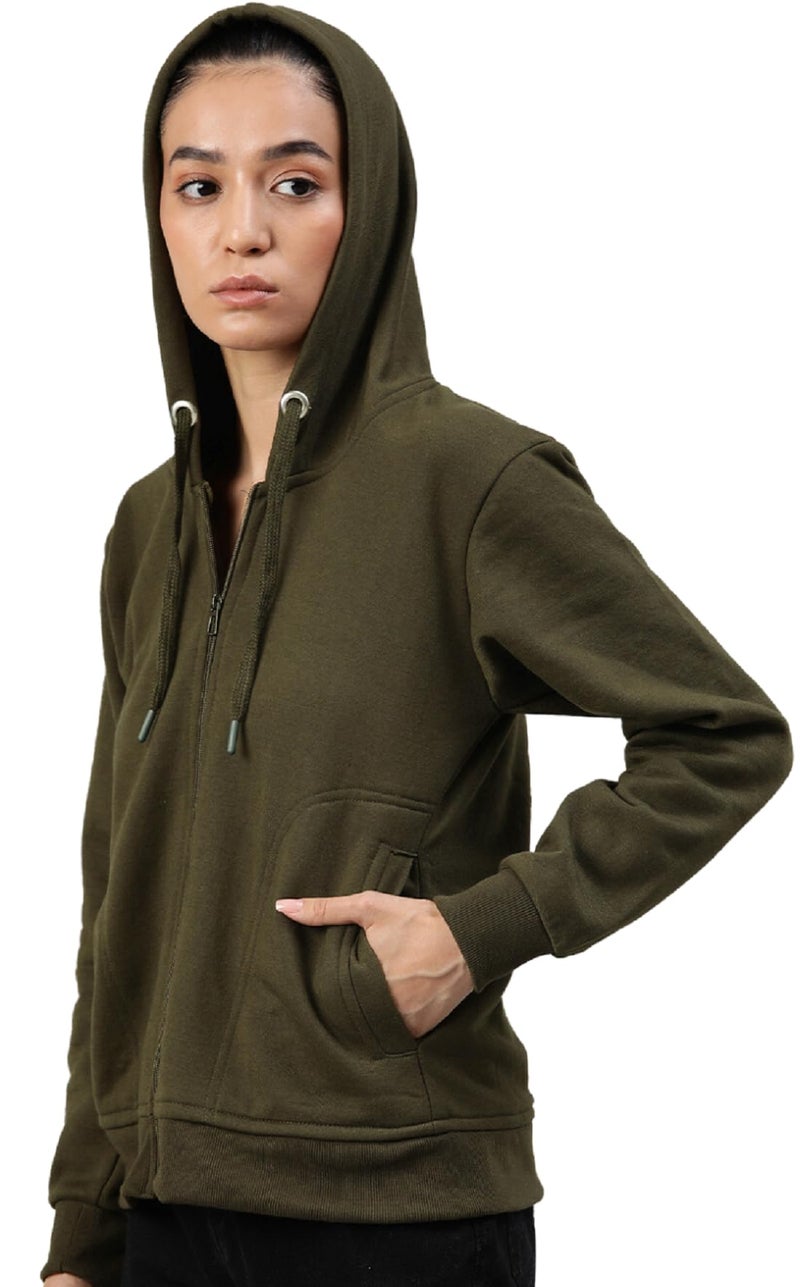 ADBUCKS Sweatshirts for Women Stylish Winter | Women Sweatshirt for Winter Stylish | Fleece Hoodie for Women | Winter Jacket Sweatshirts Zipper | Winter Sweater for Women Stylish Olive - Image 2