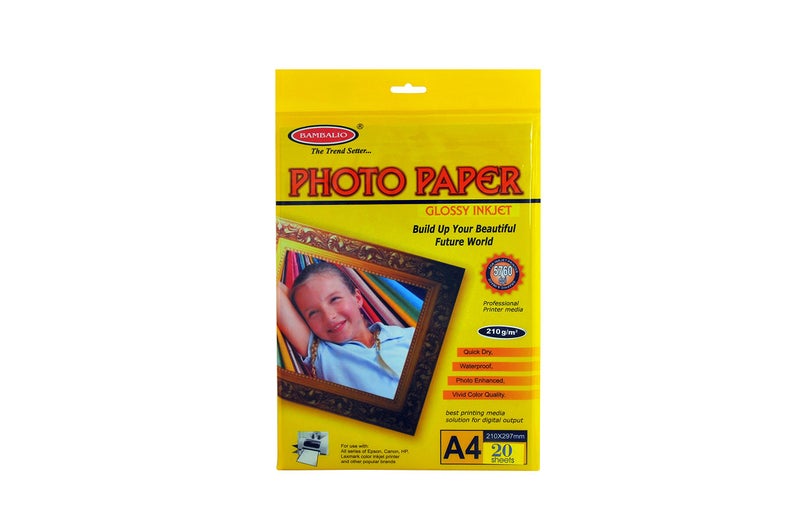 Bambalio 210 GSM High Glossy photo paper 20 sheets A4 size - Image 1