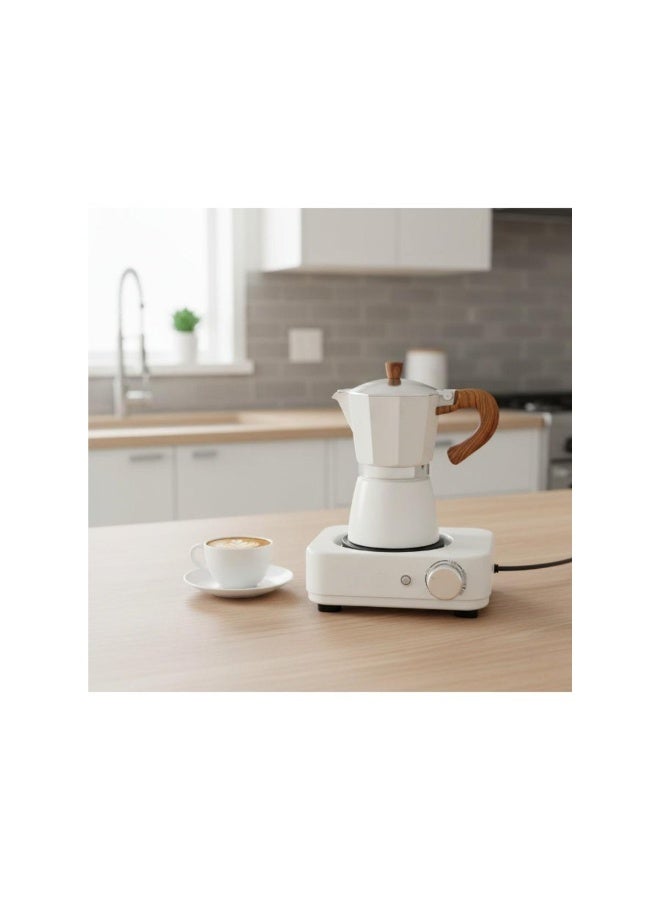 Tradeo Electric Coffee Maker 300ML 500W, 6 Cups Moka Pot with Hot Plate, Portable Espresso Maker White - Image 2