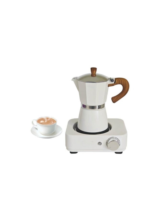Tradeo Electric Coffee Maker 300ML 500W, 6 Cups Moka Pot with Hot Plate, Portable Espresso Maker White - Image 1