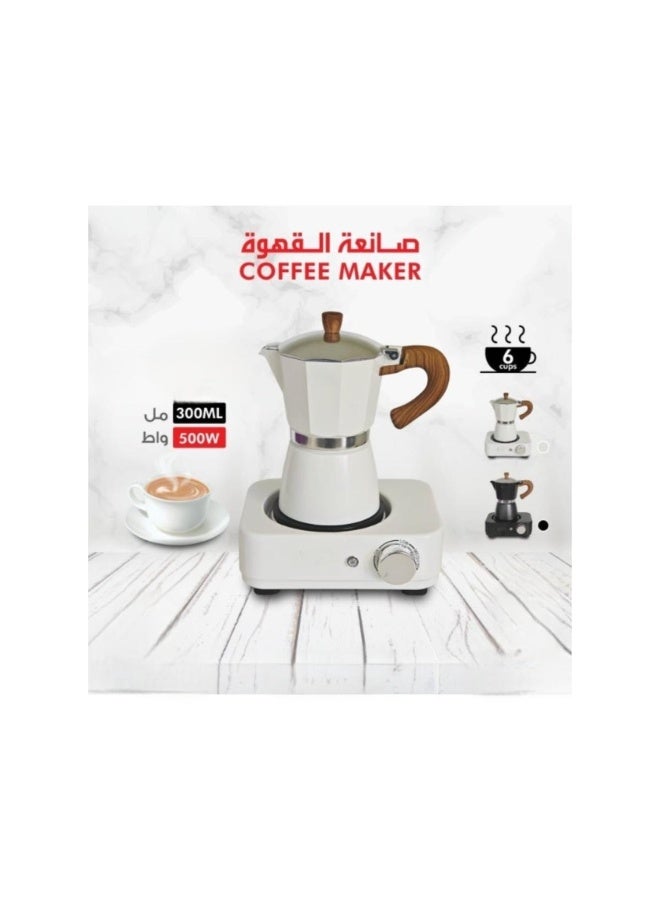 Tradeo Electric Coffee Maker 300ML 500W, 6 Cups Moka Pot with Hot Plate, Portable Espresso Maker White - Image 5