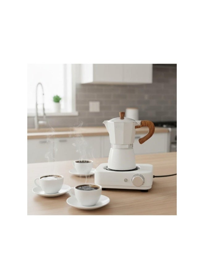 Tradeo Electric Coffee Maker 300ML 500W, 6 Cups Moka Pot with Hot Plate, Portable Espresso Maker White - Image 4
