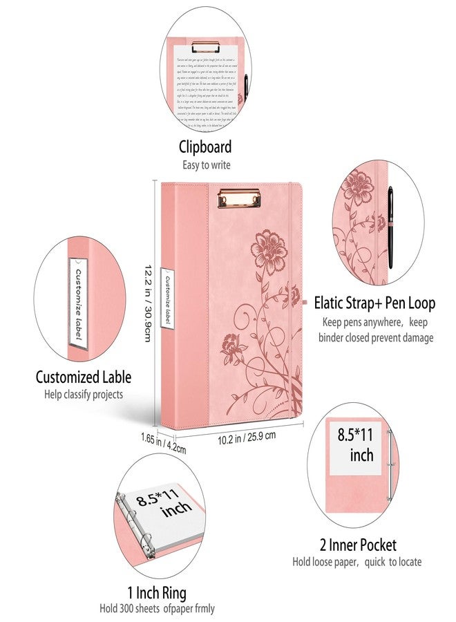 KLLVE 3 Ring Binder 1 Inch, Leather Binders with Clipboards, KLLVE Three Ring Binder with 10 Pocket Divider(Pink, Letter Size) - Image 2