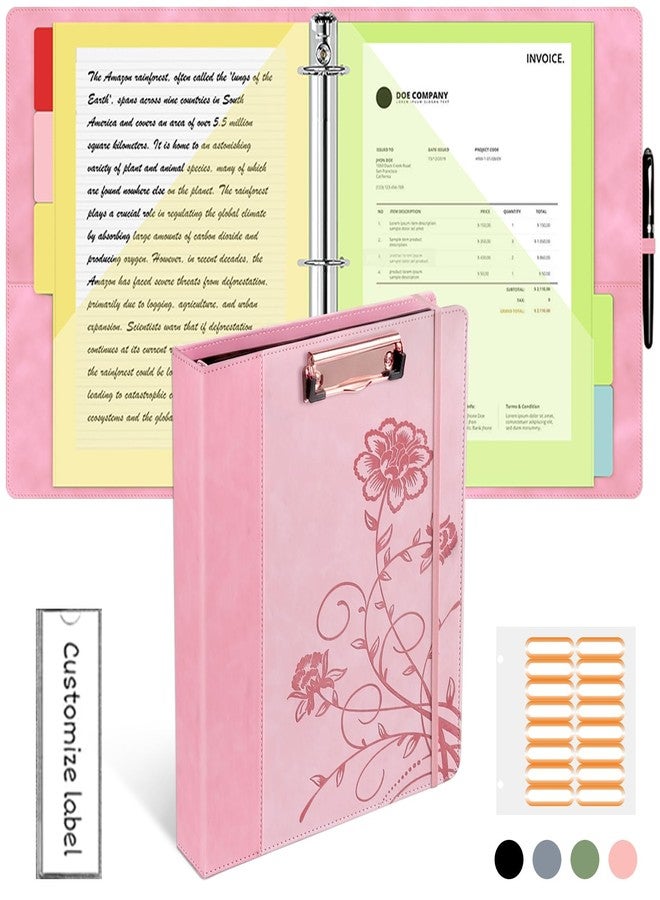 KLLVE 3 Ring Binder 1 Inch, Leather Binders with Clipboards, KLLVE Three Ring Binder with 10 Pocket Divider(Pink, Letter Size) - Image 1