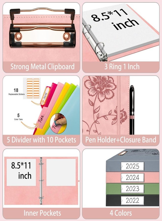 KLLVE 3 Ring Binder 1 Inch, Leather Binders with Clipboards, KLLVE Three Ring Binder with 10 Pocket Divider(Pink, Letter Size) - Image 5