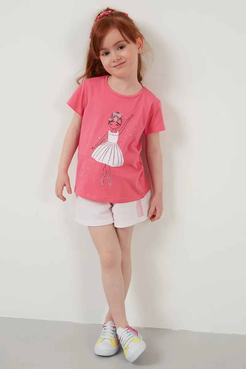 Lela Printed Crew Neck Cotton T Shirt Girl's T Shirt 6211037
