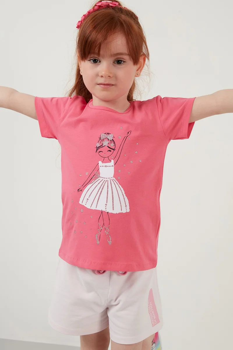 Lela Printed Crew Neck Cotton T Shirt Girl's T Shirt 6211037