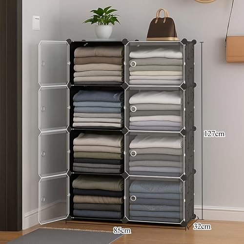 Zemic Plastic Wardrobe for Clothes : 𝟏𝟔 𝐒𝐡𝐞𝐥𝐟 ^ 𝟖 𝐃𝐨𝐨𝐫 Plastic Cupboard for Storage Organizer & Storage Box for Ideal for Neat and Tidy Storage Solutions Almirah for Clothes : 𝐁𝐥𝐚𝐜𝐤 - Image 2