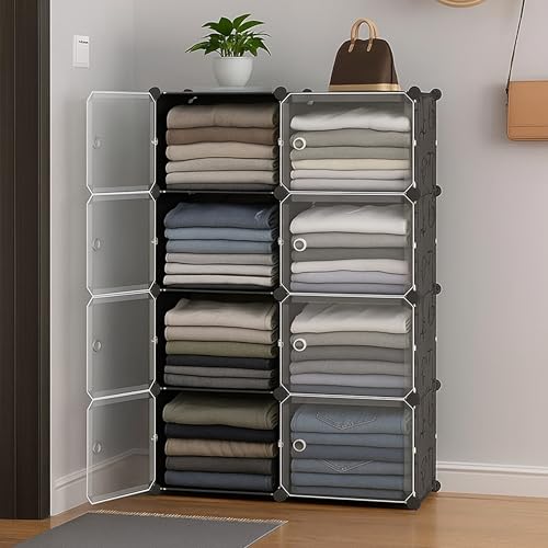Zemic Plastic Wardrobe for Clothes : 𝟏𝟔 𝐒𝐡𝐞𝐥𝐟 ^ 𝟖 𝐃𝐨𝐨𝐫 Plastic Cupboard for Storage Organizer & Storage Box for Ideal for Neat and Tidy Storage Solutions Almirah for Clothes : 𝐁𝐥𝐚𝐜𝐤 - Image 1