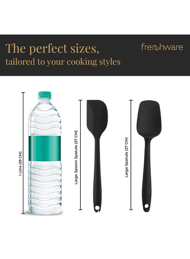 FrenchWare Frenchware Non-Stick Premium Silicone Spatula (Large Spatula & Large Spoon, Black) for Cooking, Baking & Mixing, Seamless Design - Image 3