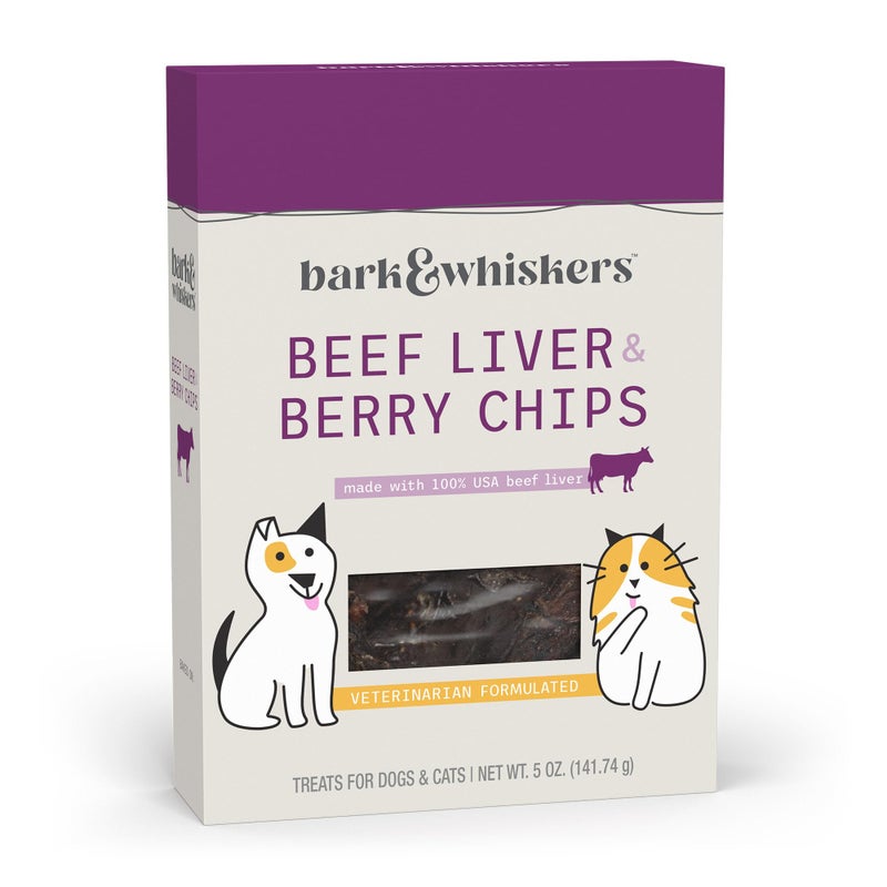 Dr. Mercola Bark & Whiskers Beef Liver & Berry Chips for Dogs & Cats, 5 Oz. (141.74 g), Made with 100% USA Beef Liver, Digestive Support, Veterinarian Formulated, Non-GMO - Image 1